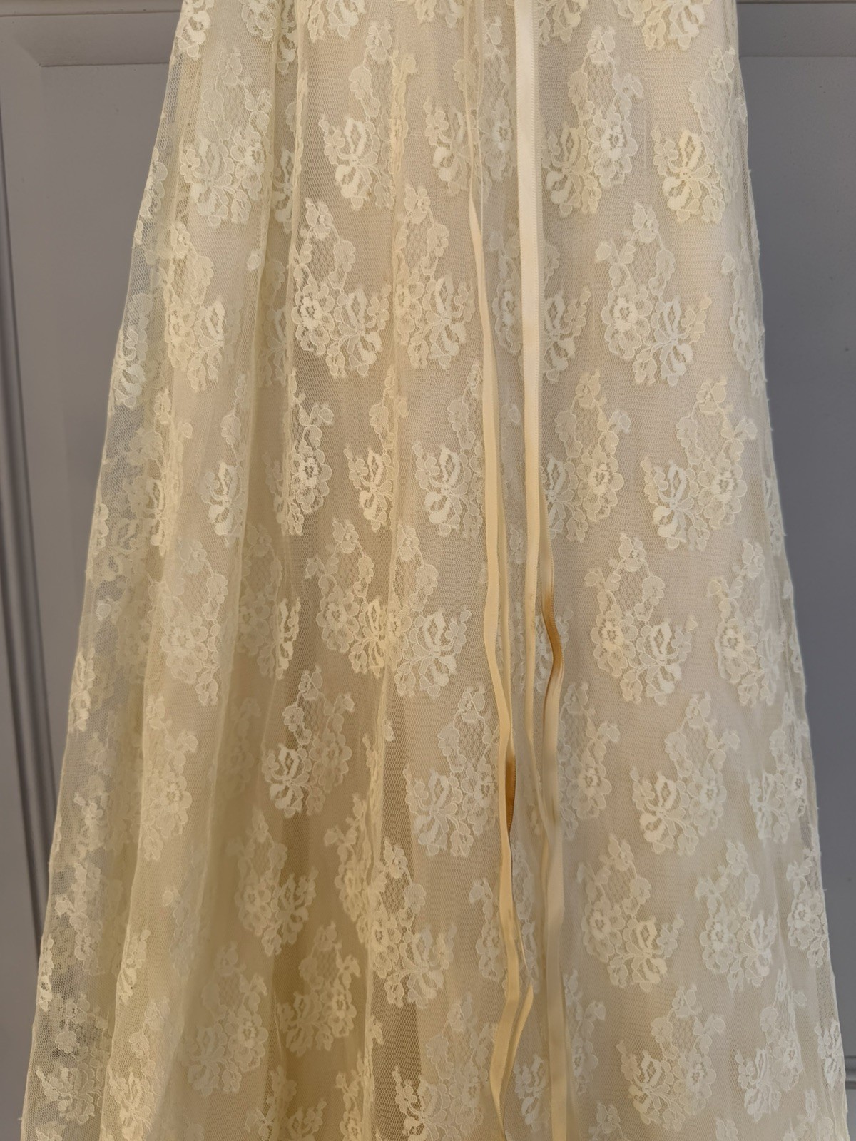 Vtg 70s Jody T Of California Ivory Blush Lace Hi Low Maxi Wedding Festival Dress