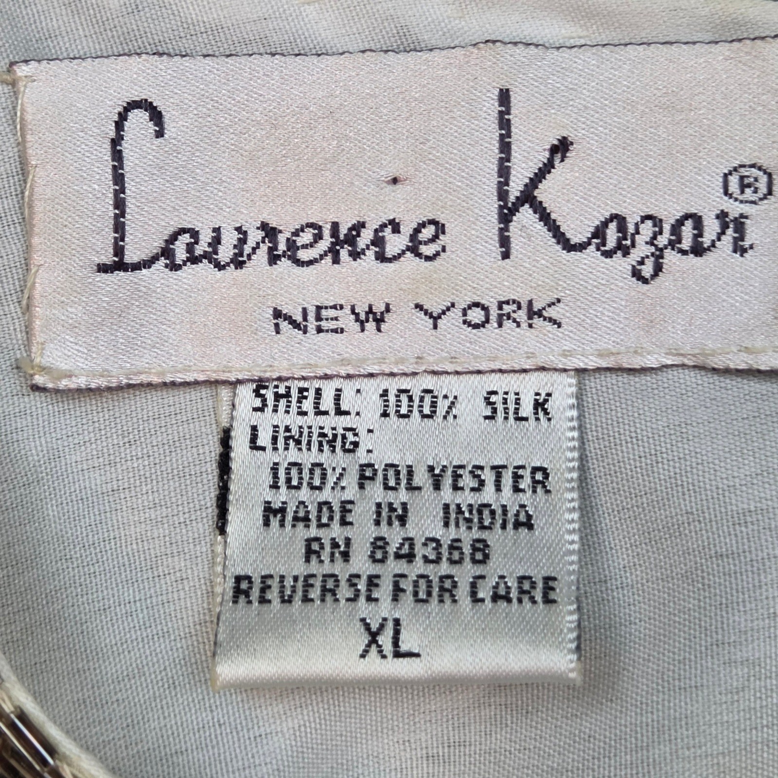 Laurence Kazar Beaded Silk Top Women XL Cream Gold Vintage Evening Scalloped Hem