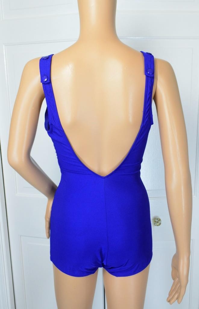 VTG 70s 80s Roxanne Purple Bullet Bra Ruche Boy Leg Bathing Suit Swimsuit 18