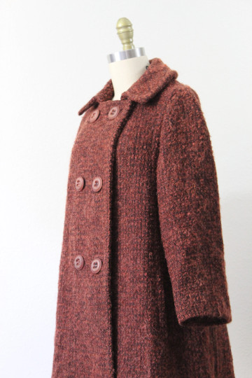 Vintage 60s I. MAGNIN Copper Rust Wool MOHAIR Double Breasted Pea Coat