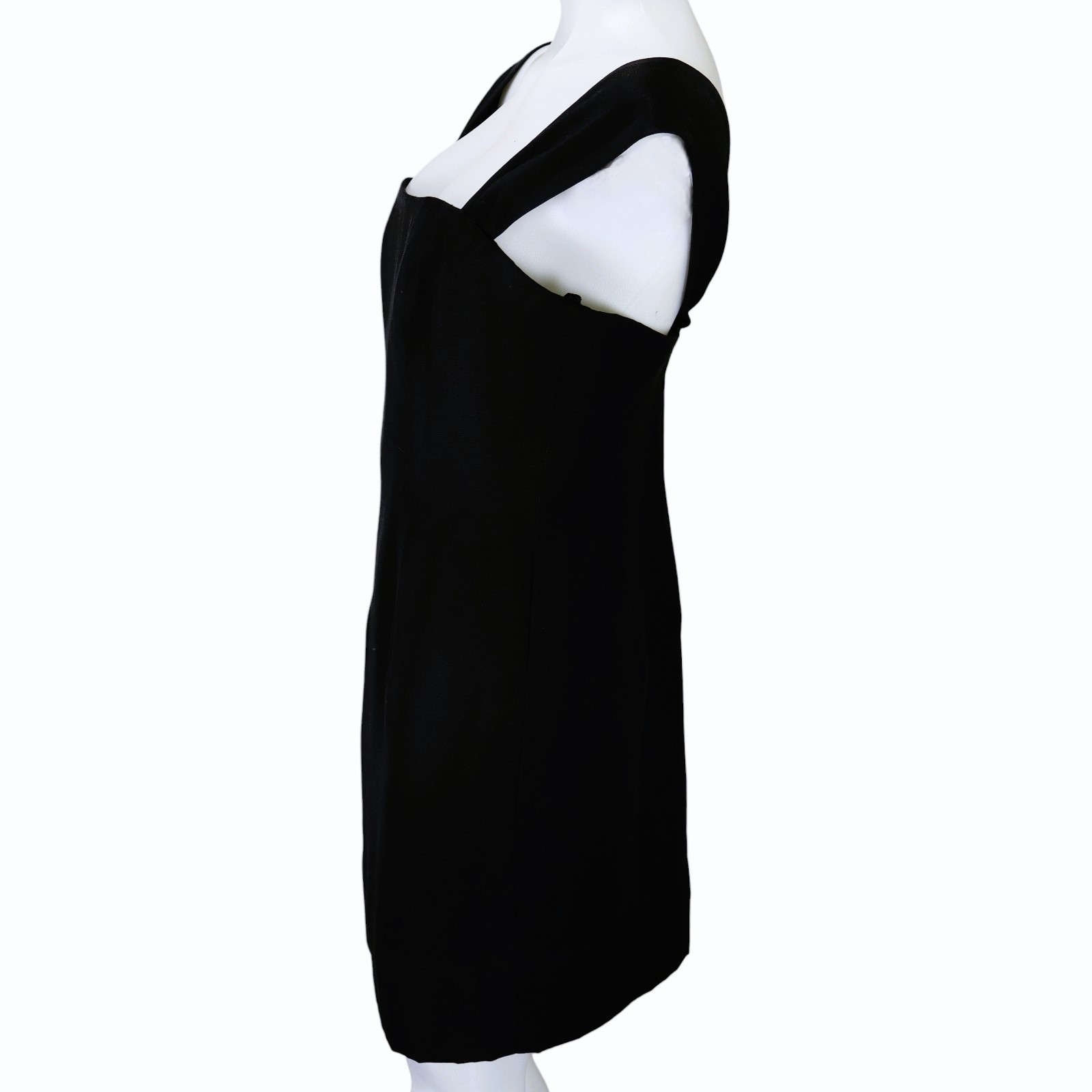 Vintage En Francais Huey Waltzer Black Sheath Dress Sz 12 Square Neck Wide Strap