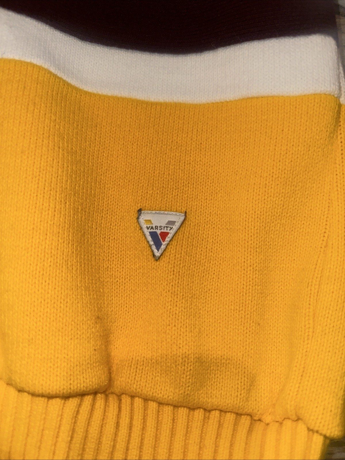 Vtg Varsity Spirit KHS Cheer Sweater Womens Sz Size 38 USA Made Yellow Maroon