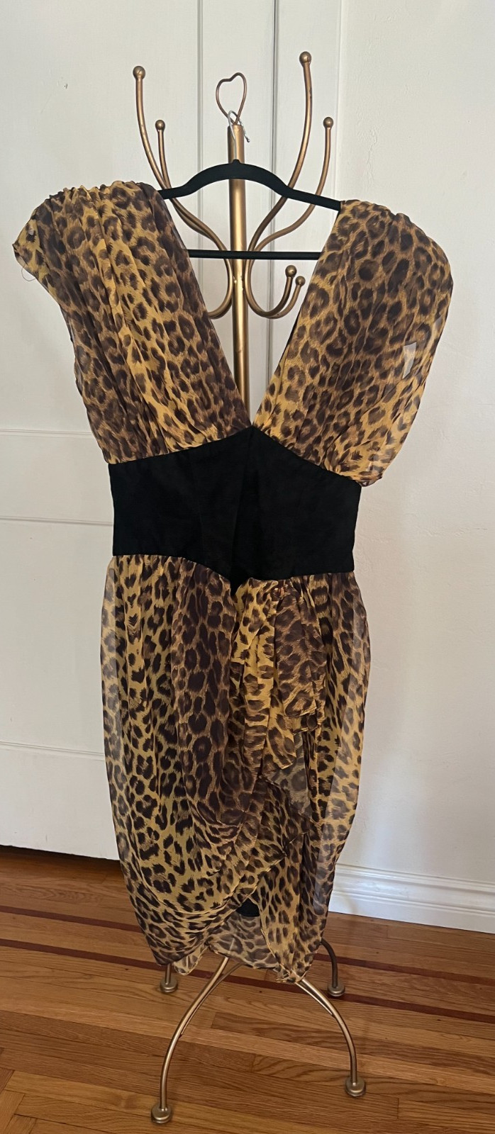 VTG 80s Climax Karen Okada for David Howard Leopard Chiffon & Suede Bodice 11/12
