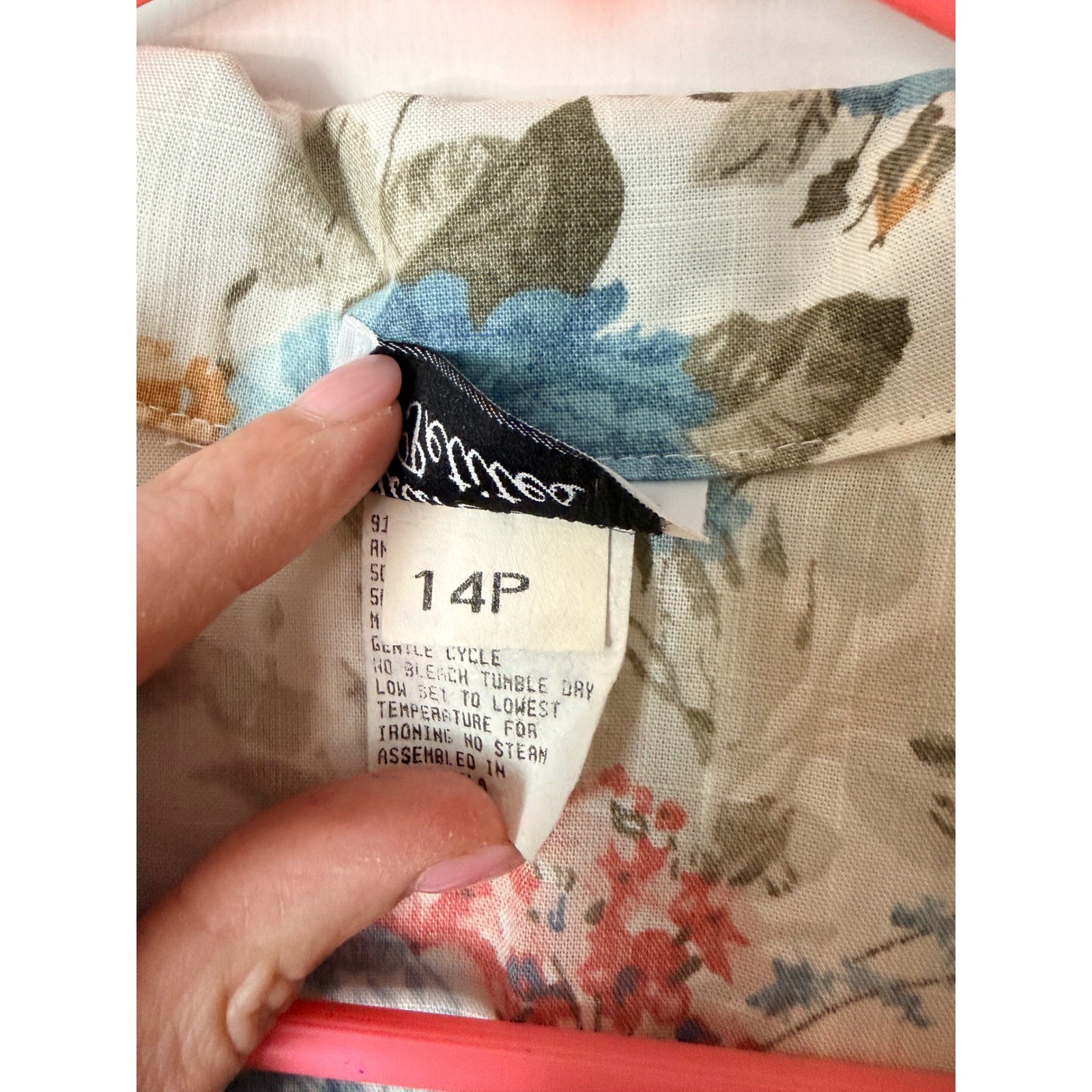Stuart Alan Petites Vintage Floral Midi Dress Blue Coral Button Front Size 14P