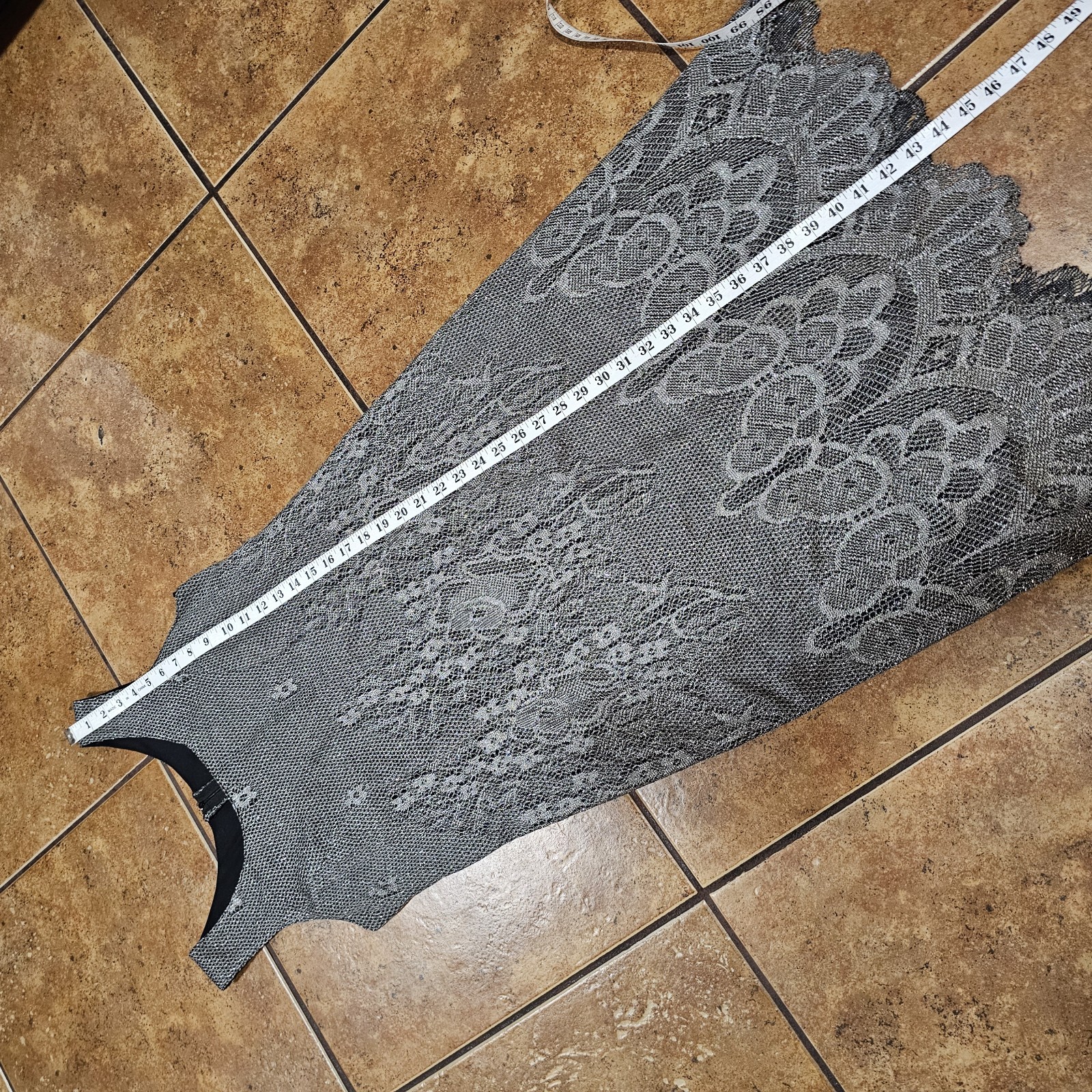 Vintage 90s Lace Dress Onyx Nite Doily Midi Size 13/14 Gray Black Floral Flapper