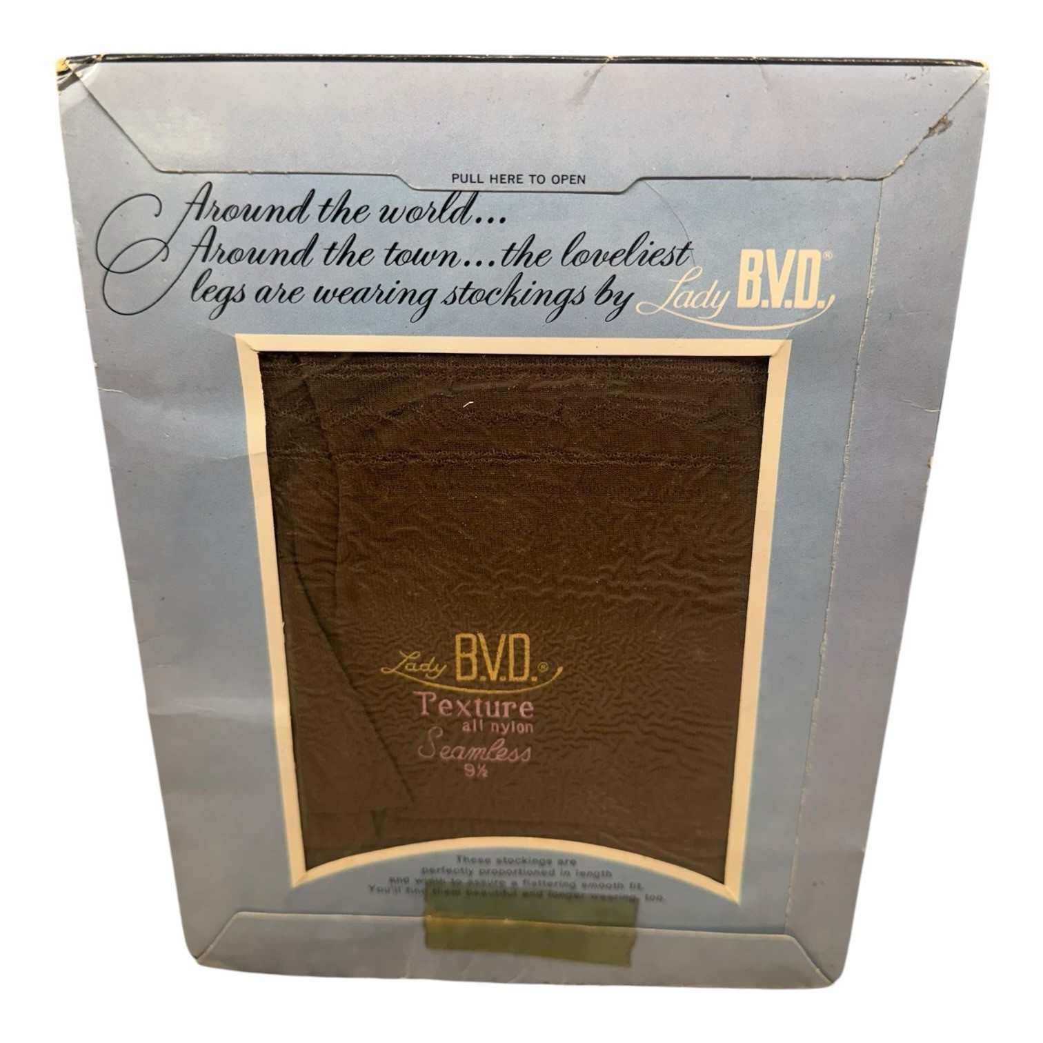 Vtg Lady BVD Seamless Textures Stockings 100% Nylon Style 8 Charcoal Brown 9 1/2