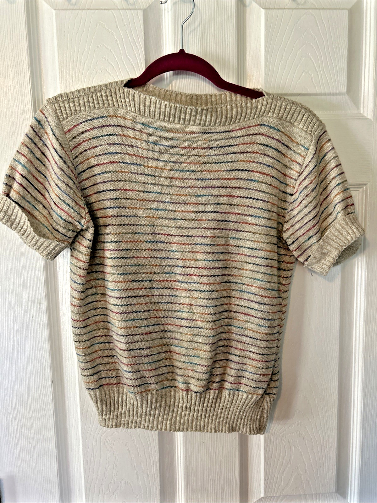 Vintage 80s Barry & Me Women’s S/M Sweater Beige Multi. Stripe Made in USA