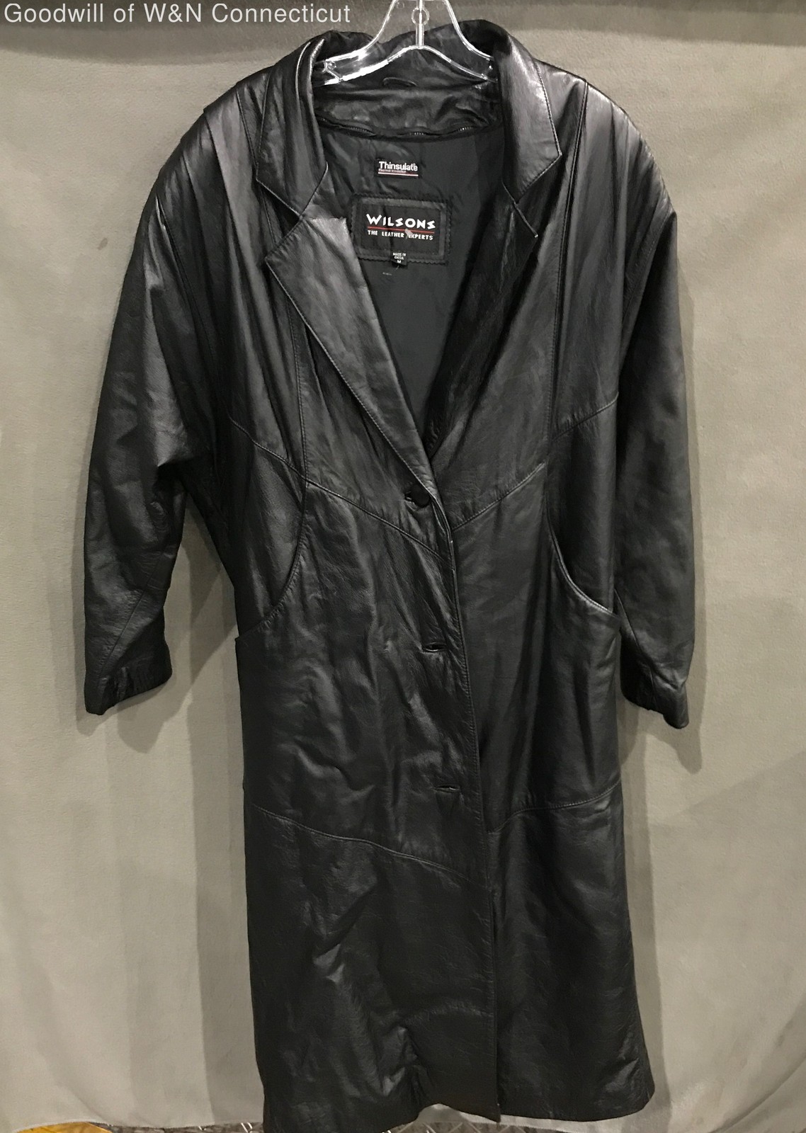 Vintage 90s Wilsons Women’s Black Leather Thinsulate Lined Trench Coat Sz M