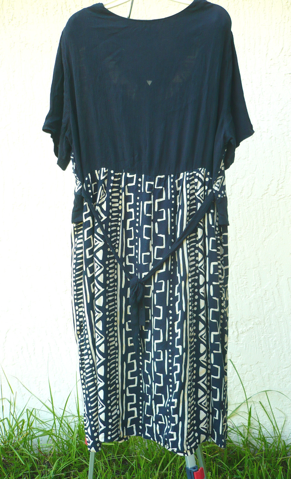 VTG 90S GAUZY RAYON SZ L XL 1X BLACK OFF WHITE ETHNIC GEOMETRIC VEST DRESS WOMEN
