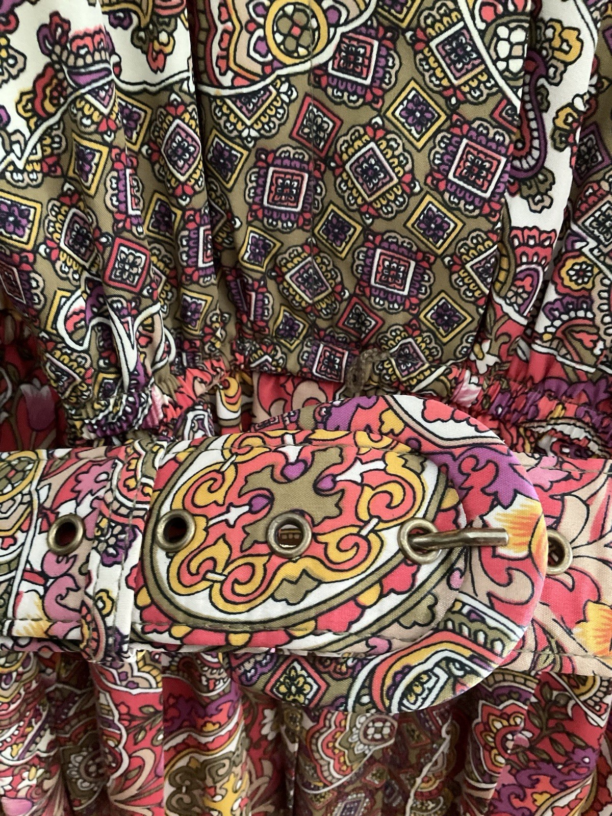 Vintage 80s Leslie Fay Petite Paisley Midi Dress W/Belt Statement Button 8Petite