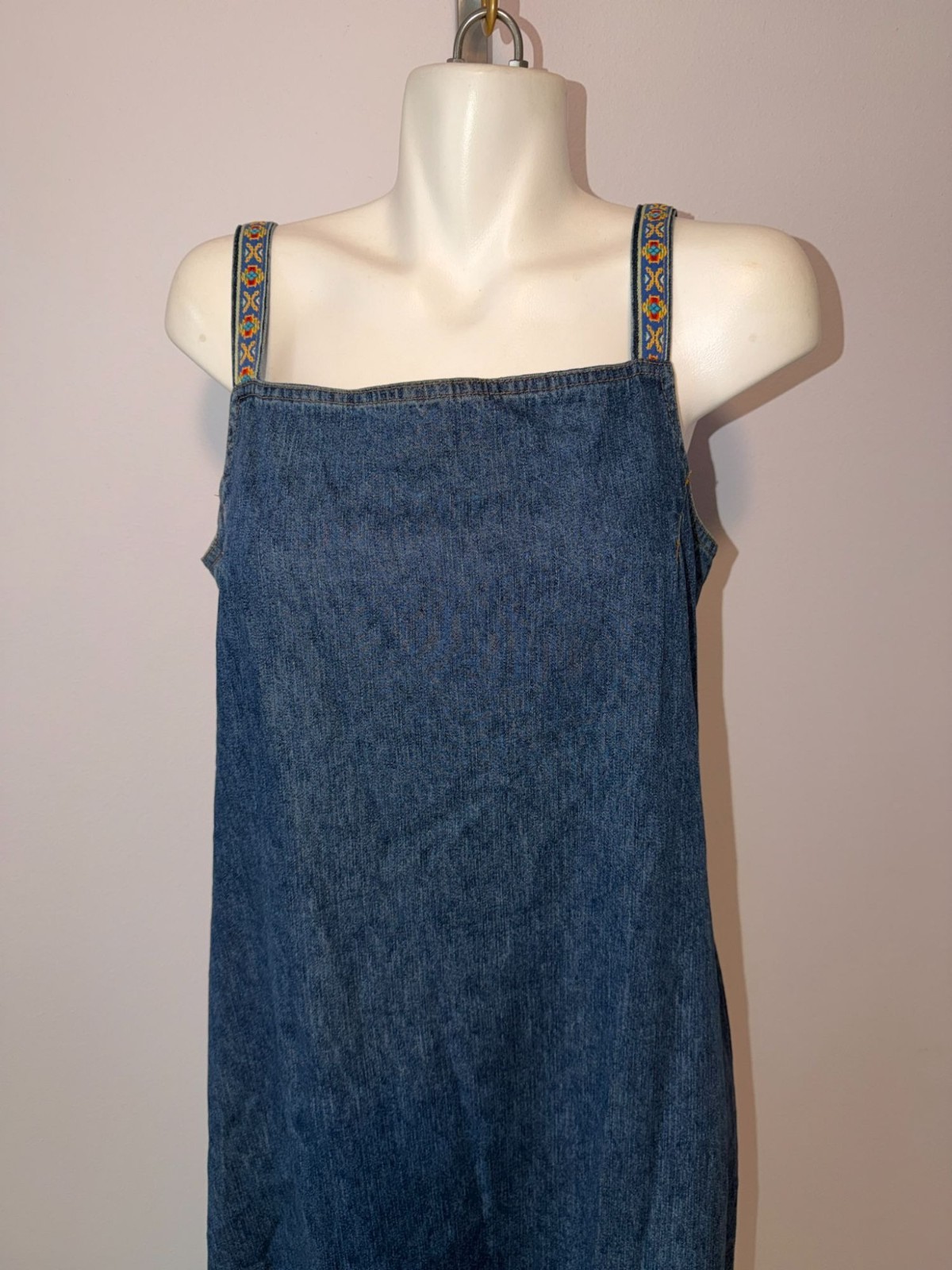 Vintage 90s Denim Dress Jacket Set 12 Blue Jean Maxi Sundress Southwestern Boho