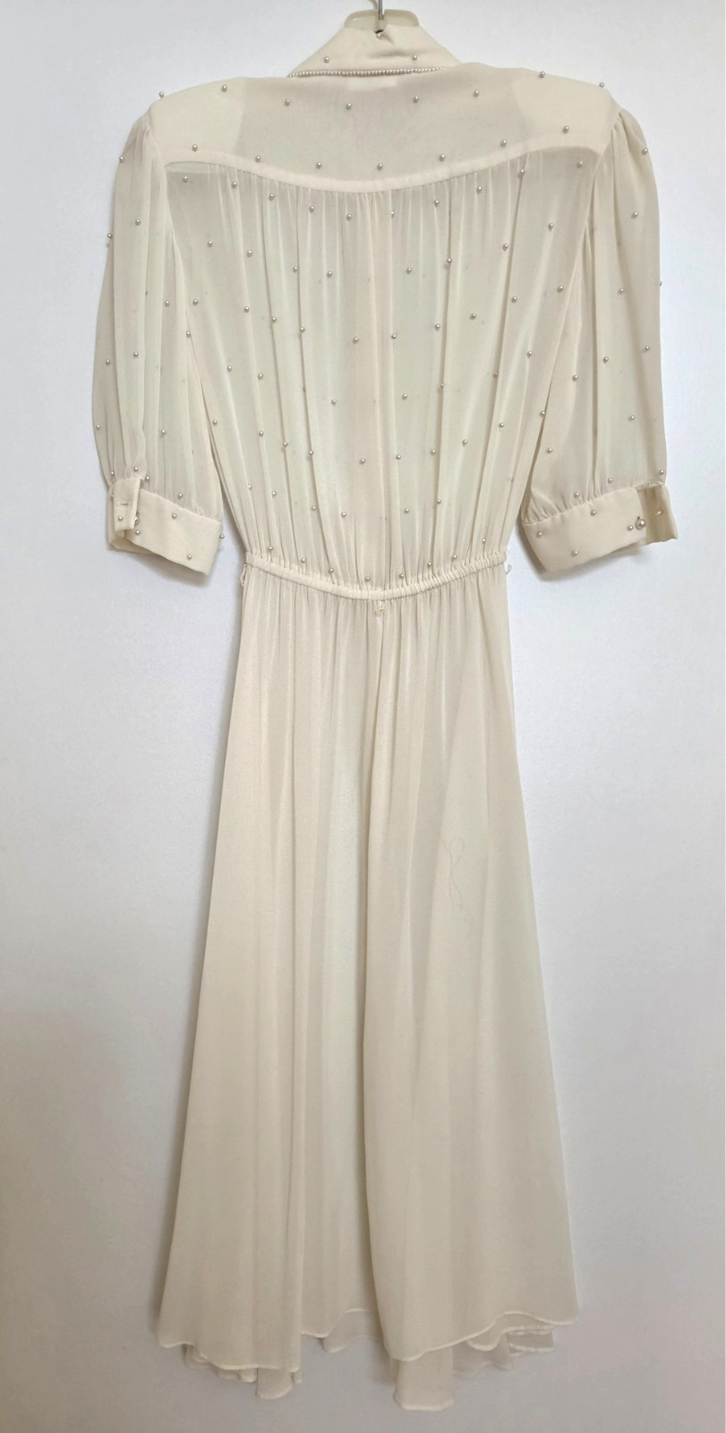Vintage Bonnie Strauss Sheer Off White Peal Embellished Dress