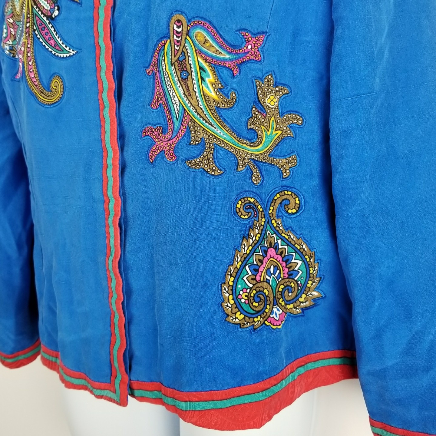 Anne Crimmins UMI Collection Jacket vintage 80’s size 14 Blue paisley applique