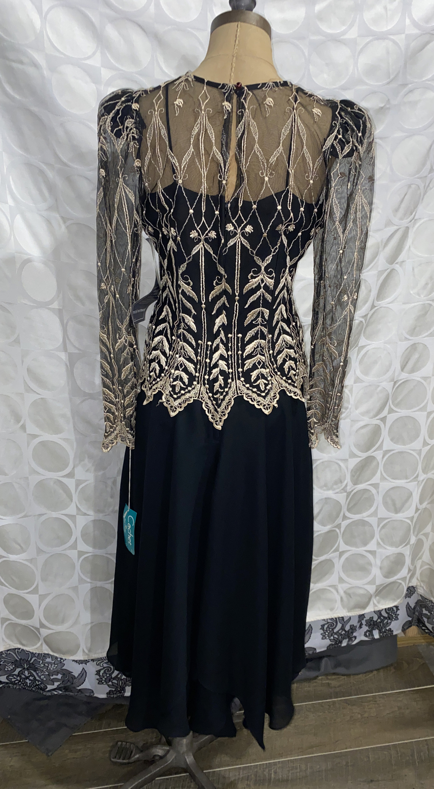 Vtg Cachet Formal Dress Bari Protas Elegant Black Gold USA Made New 9/10