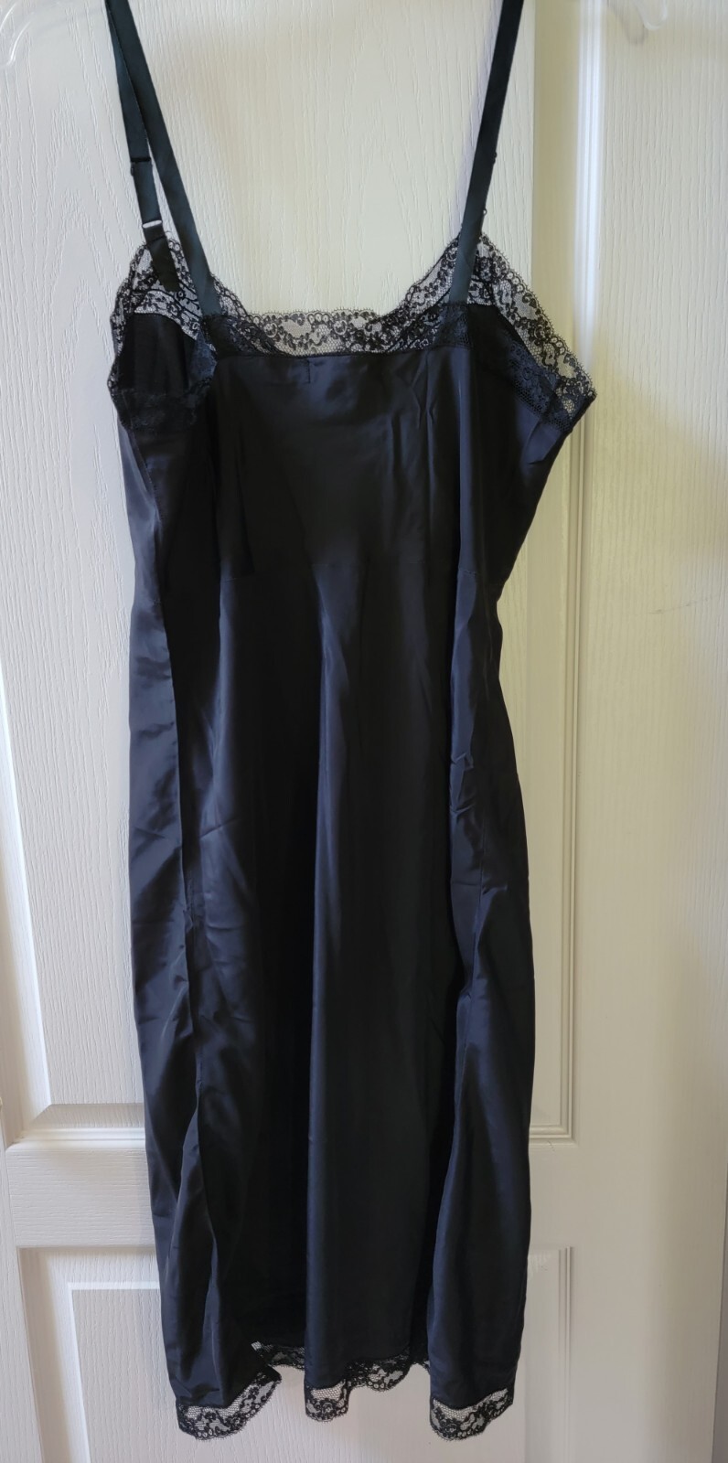 Barbizon Vintage Black Full Slip-Dress Size 16 Crepe Remarque Lace 50’s
