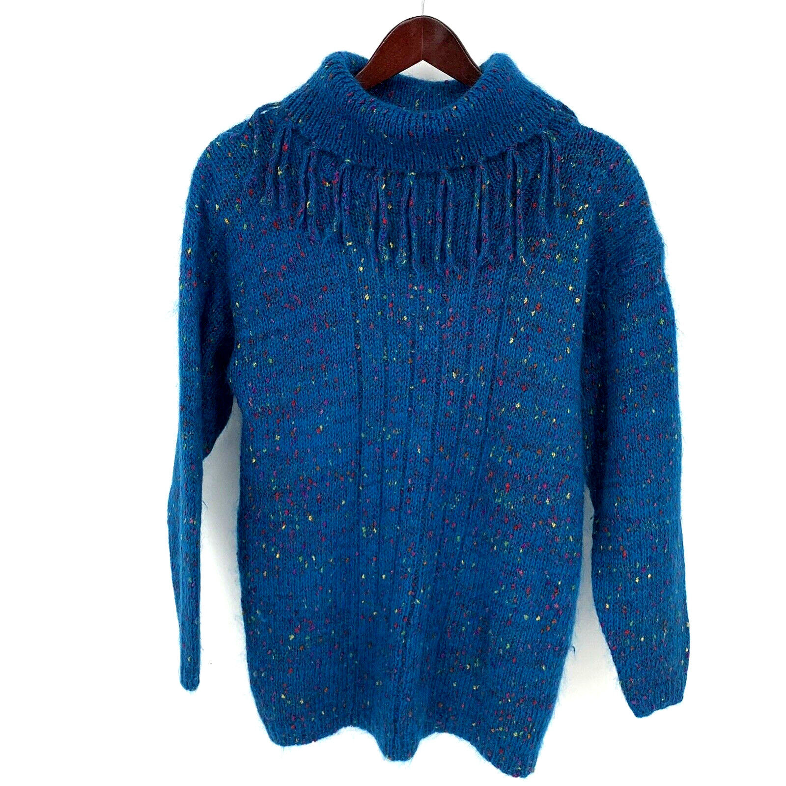 Vintage Mohair Blend Tunic Sweater Pappagallo Oversized Turquoise Confetti Small