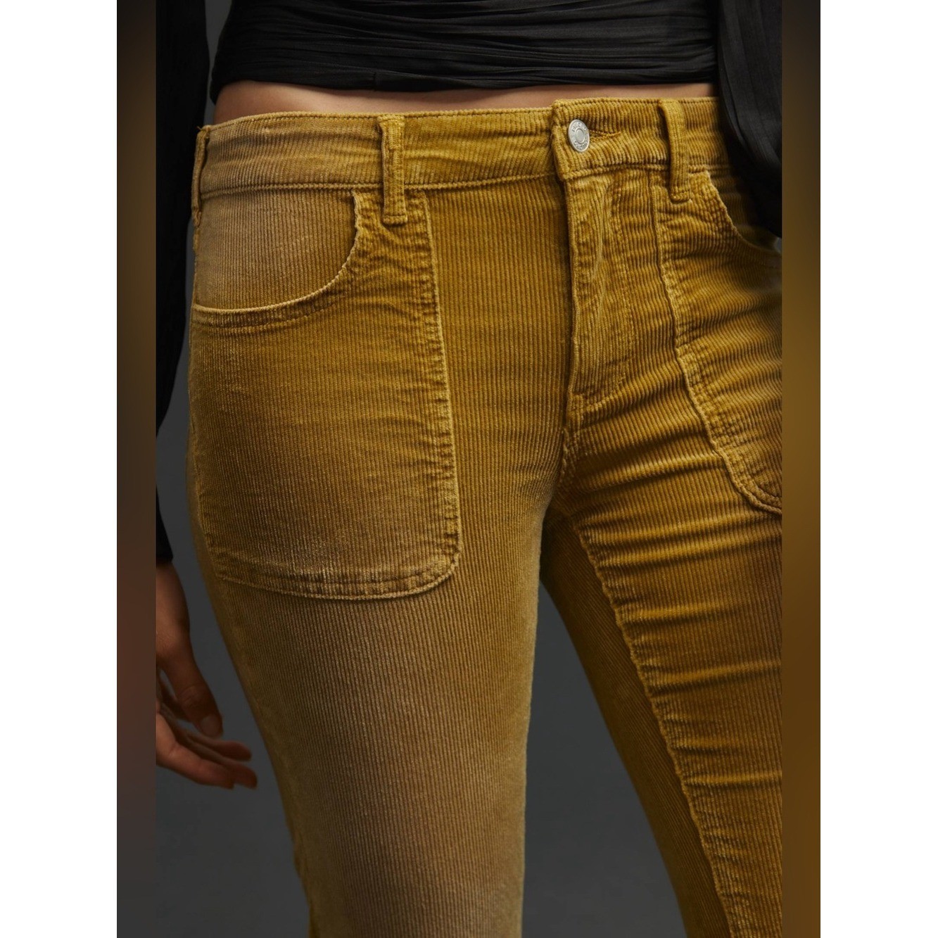 Anthropologie Pilcro Icon Corduroy Flare Jeans Large Rounded Front Pockets 29