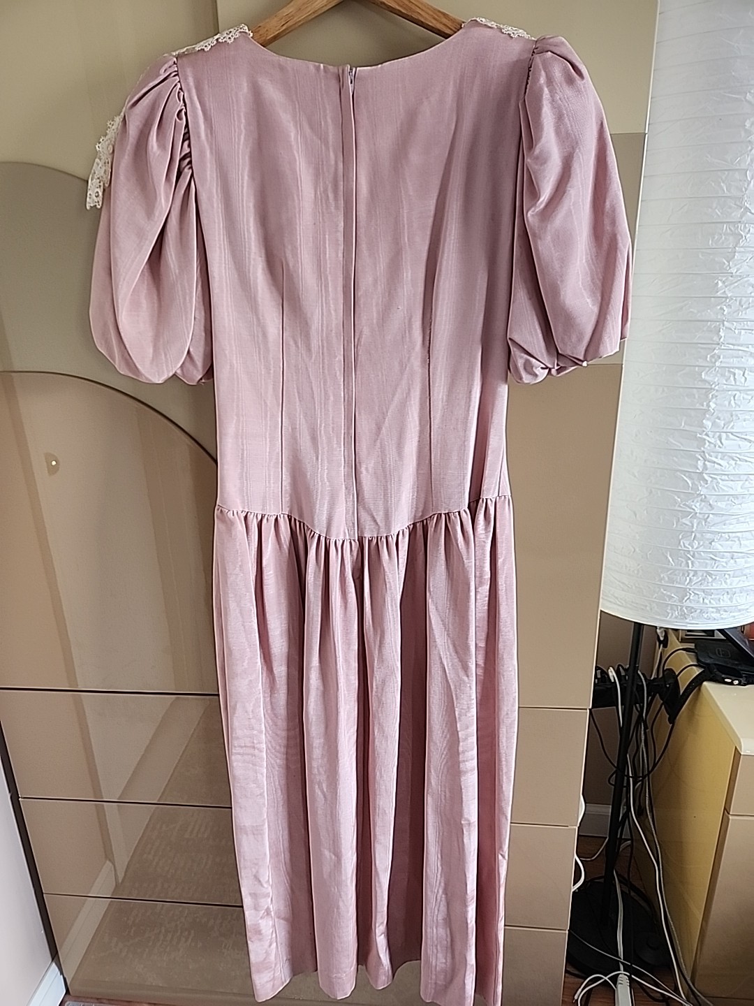 Vintage Cachet by Bari Protas Pink Puff Sleeve Lace Trim Dress PrairieCottagecor