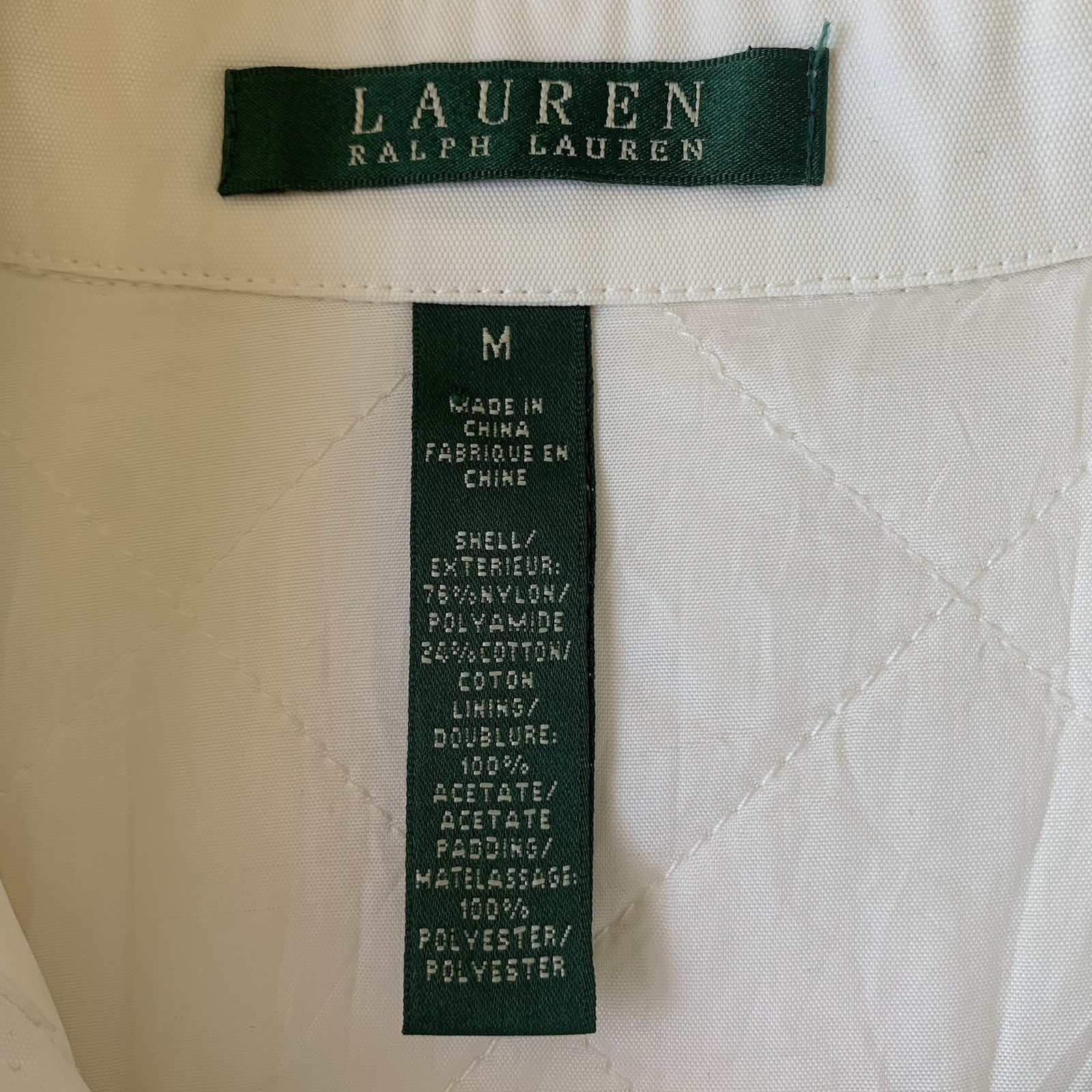VTG Lauren Ralph Lauren Fireman Jacket M White Nylon Insulated Lobster Clasp Y2K