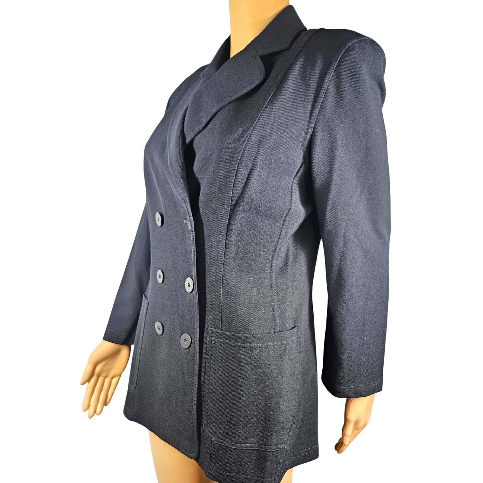 1990s Georgio Armani Bergdorf Goodman Fitted Black Double Breasted Blazer Size 8