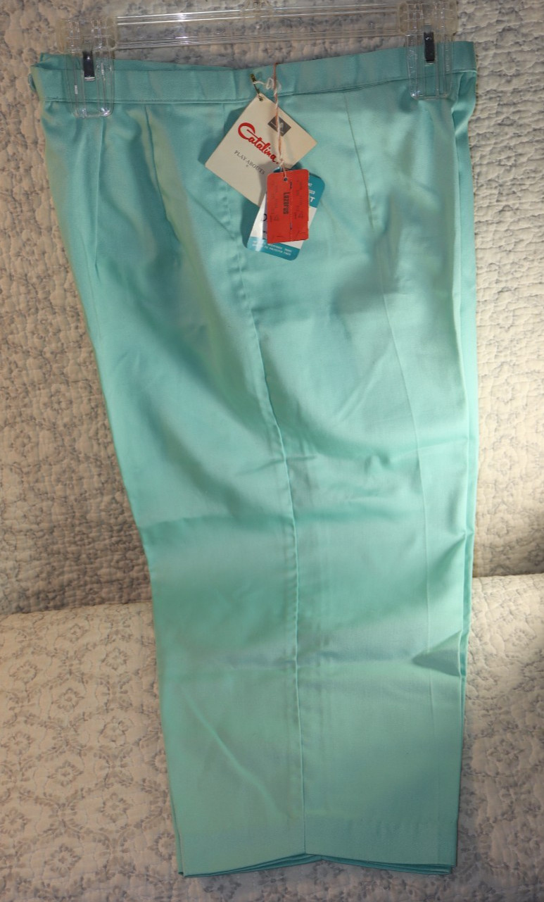 VTG 60s DuPont CATALINA Aqua DACRON & COTTON PEDAL PUSHER Pants Slacks NWT Sz S