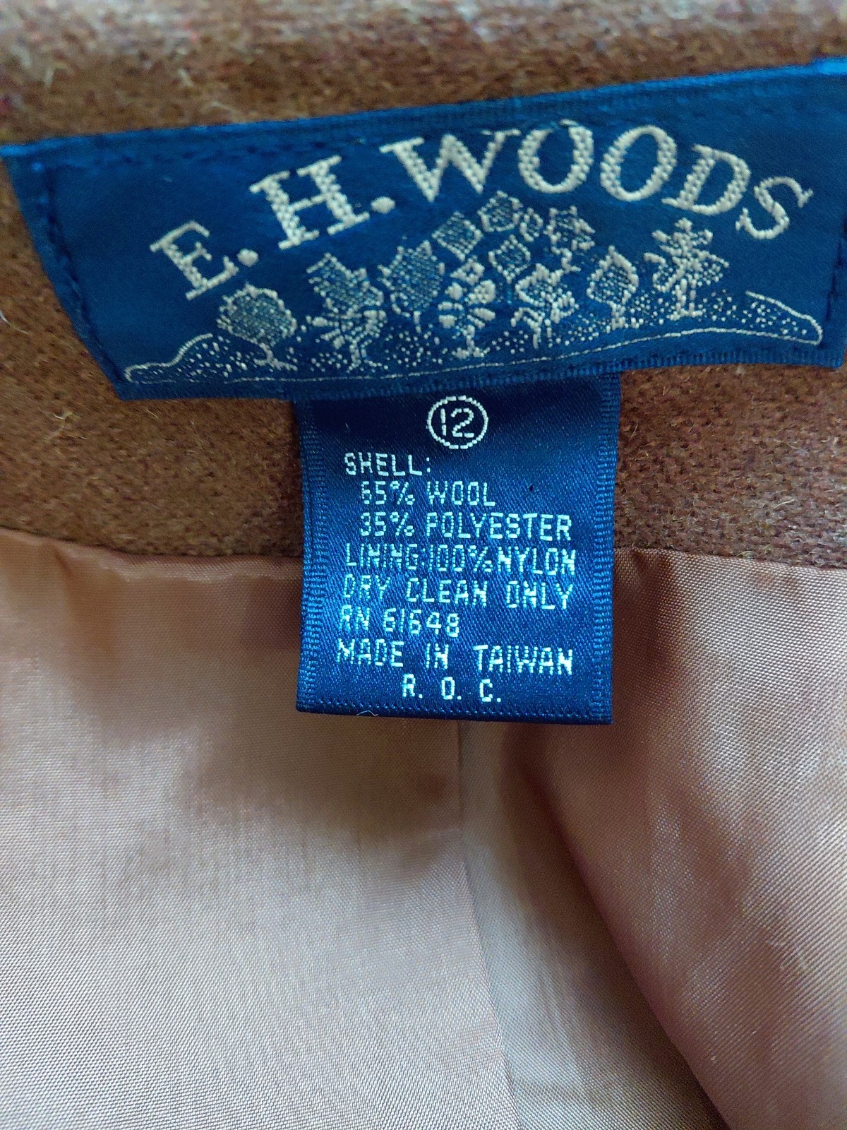 Vintage E.H. Woods Women’s Brown Wool Blend Cropped Double Breasted Blazer 12