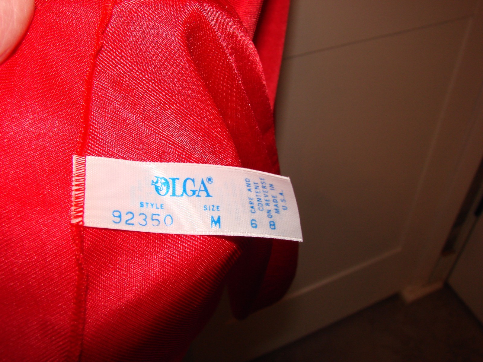 Vintage Red Olga Full Sweep Nightgown Lace Bodice 3/4 Sleeves 92350 Sz Medium