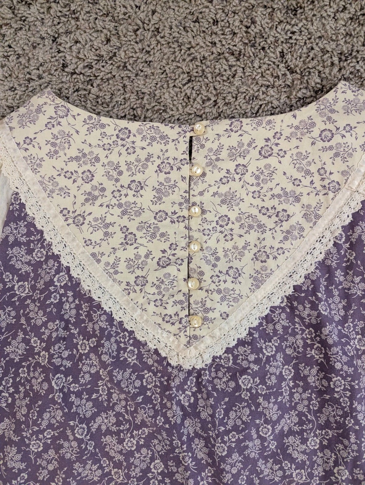Vintage 1970’s JC Penney Purple Floral & Lace Boho Prairie Style Dress Size 18