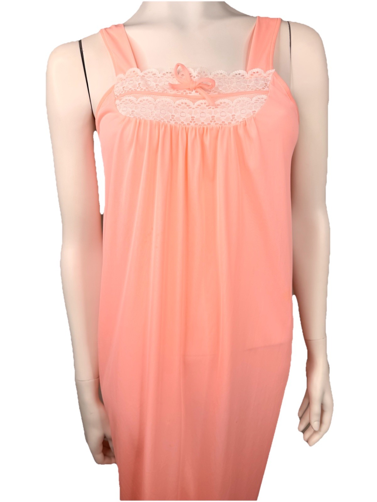 Vintage 70s Peach Lace & Nylon maxi slip dress lingerie Nightgown small