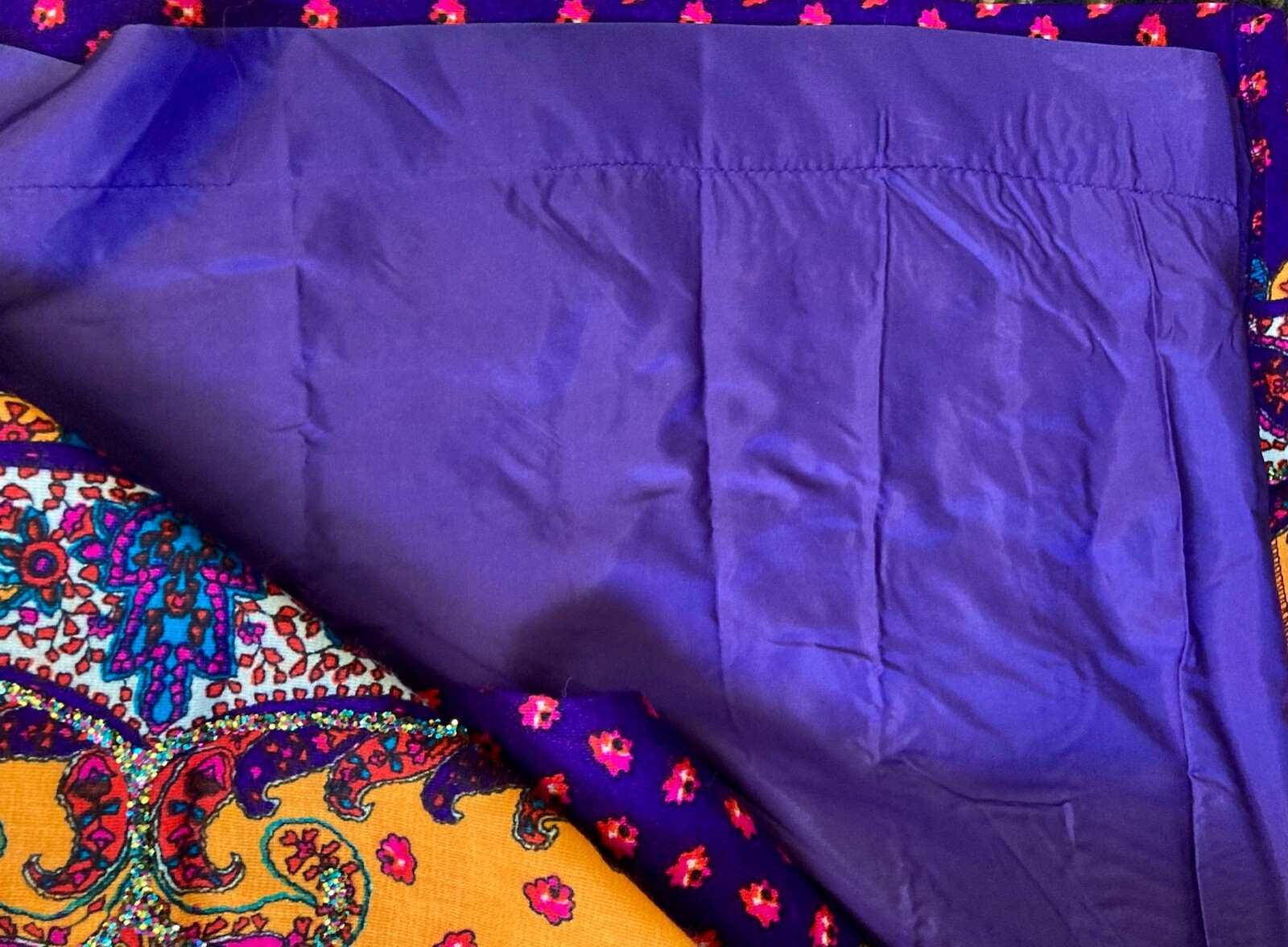 Vintage Malbe Hippie Skirt Maxi 37″ Bright/Bold w/Sequins,Back Slit &Lined