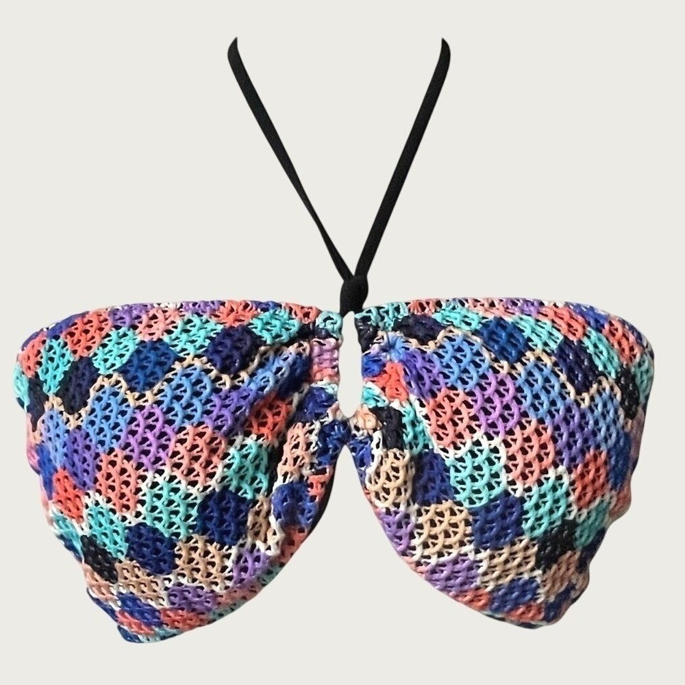Retro Riviera Crochet Bandeau Bikini Top Profile By Gottex Womens 14 Blue Multi