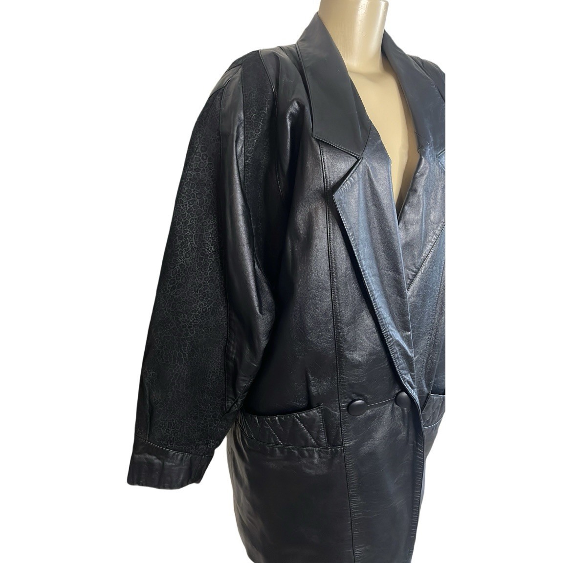 Vintage 80s Architect Leather Blazer W/ Cheetah Print Textured Patches