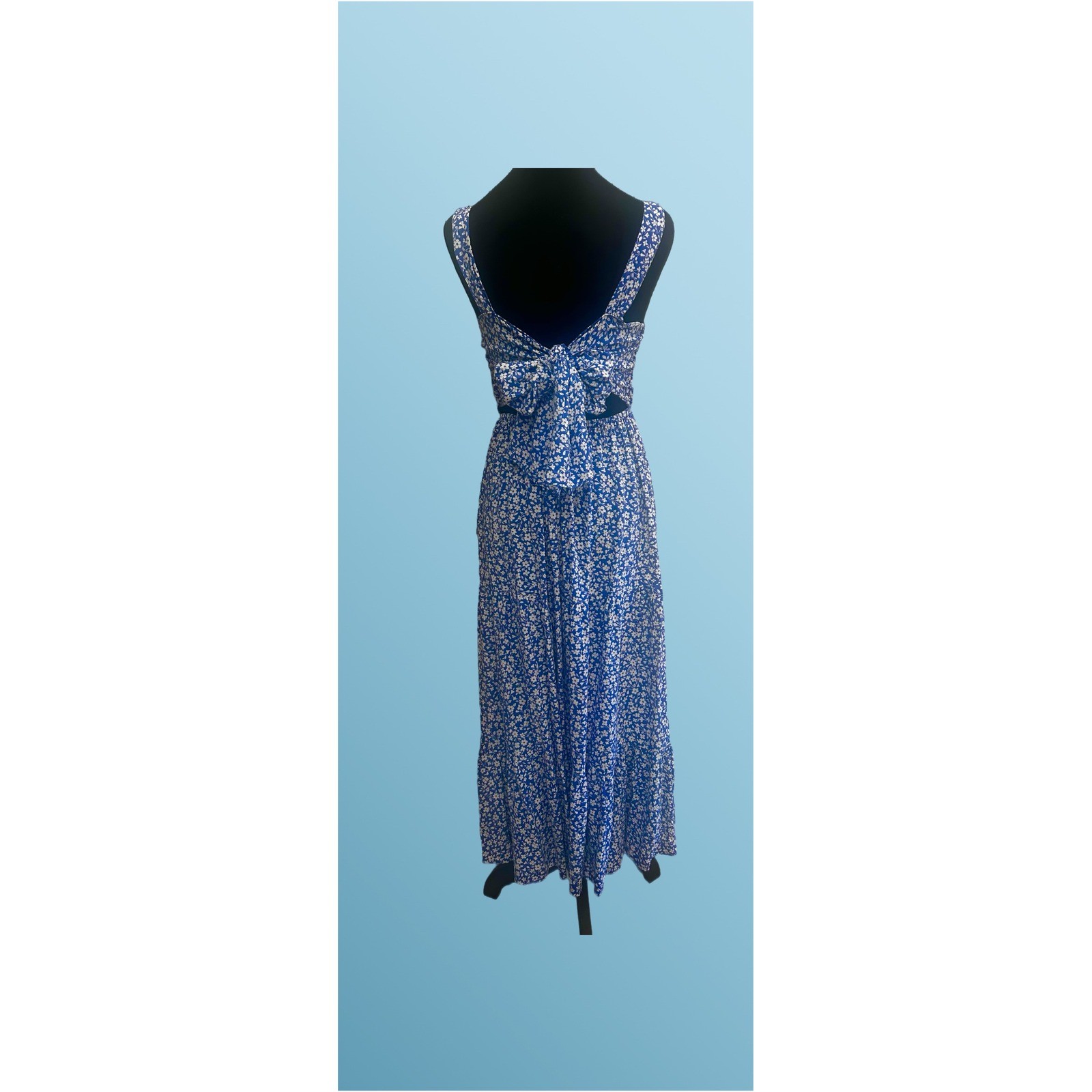 Blue Ditsy Floral Maxi Dress Small Romantic Boho Romantic Ruched Bust Just Found