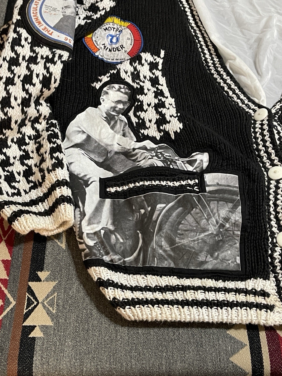 NO! James Dean Patchwork Knit Moto Cardigan Vintage OS Q4