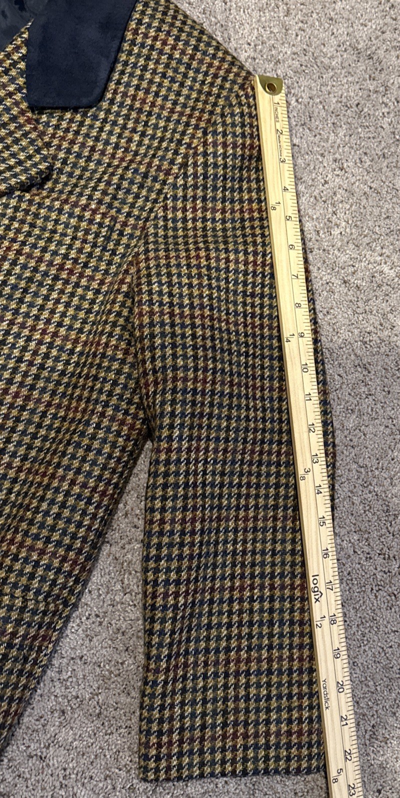 Vtg International Scene Wool Blazer Houndstooth Suede Collar Womens 10 Russia