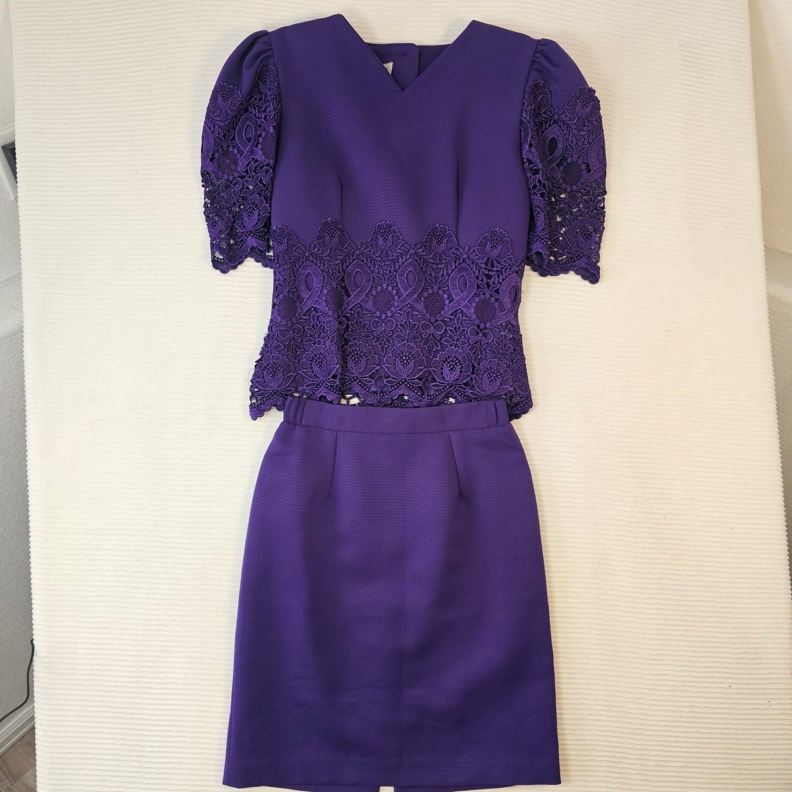 Digna Yero Vintage Purple 2 Piece Skirt Set Lace Top Mini Skirt Made in USA 10