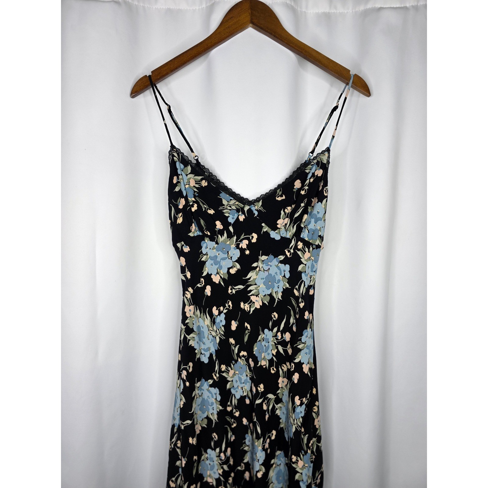 Betsey Johnson Black Label Slip Dress Womens 10 Black Floral Vintage Asymmetric