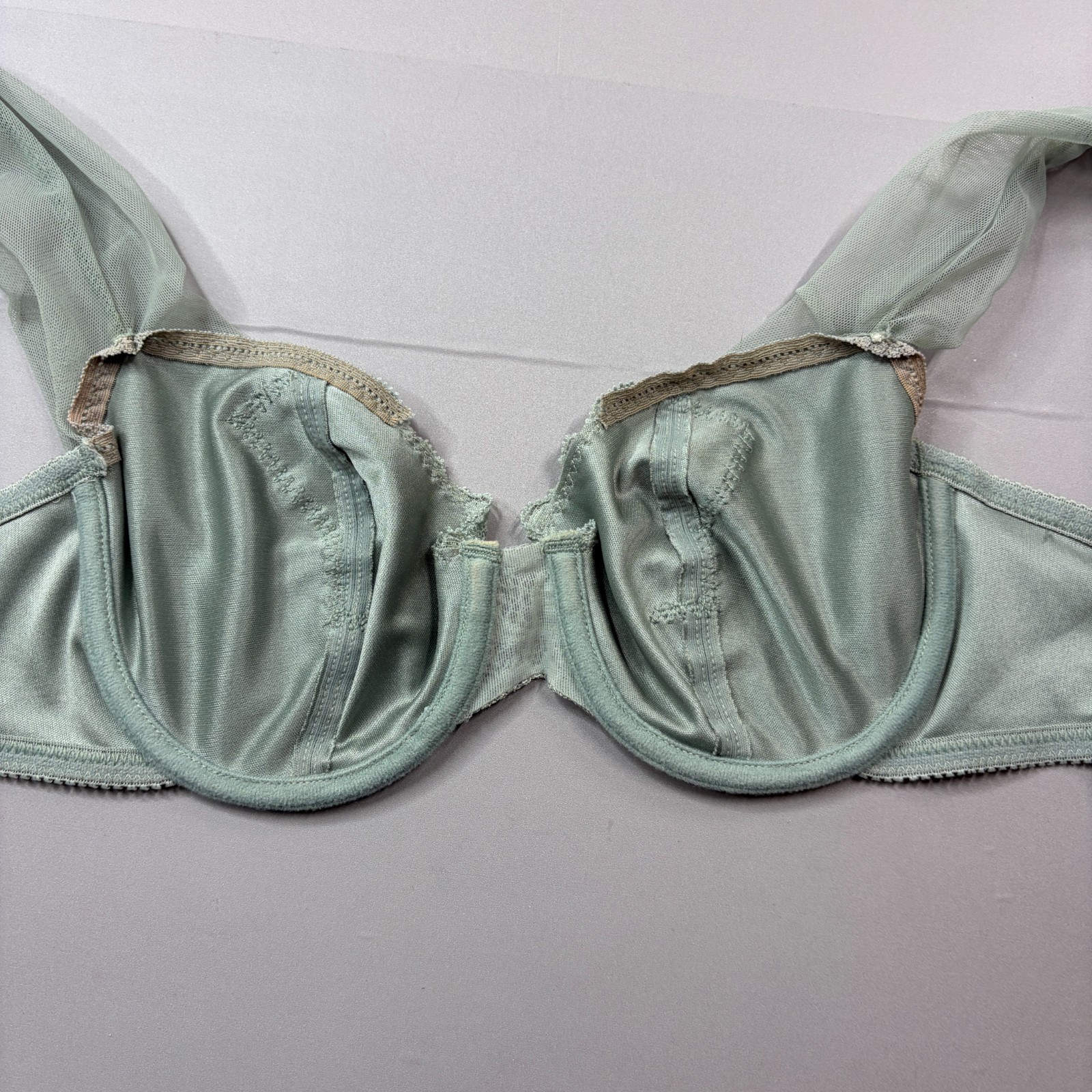 Vintage Victoria’s Secret Bra 34C Green Mesh Overlay Straps Sissy Underwire 1901