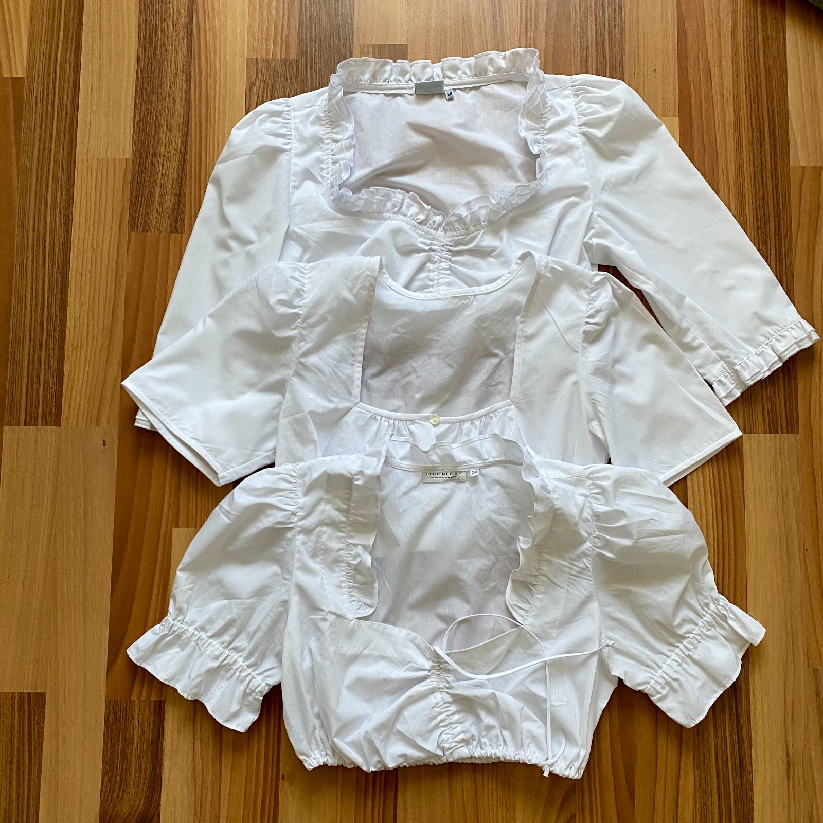 Lot of 3 German Dirndl Blouses Bavarian White Trachten Crop Tops Oktoberfest 36