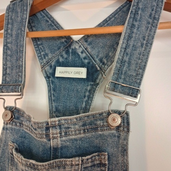 Happily Grey Flare Denim Bib Overalls Light Wash Sz 26 Cowgirl 70s Retro