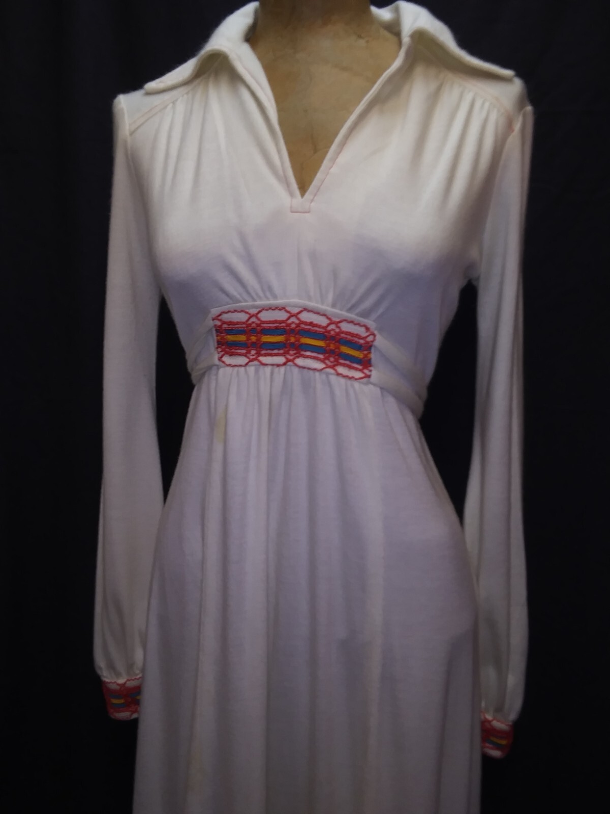1970’s Soft White Cotton Poly Orange Contrast Hippy Mod Dress Small