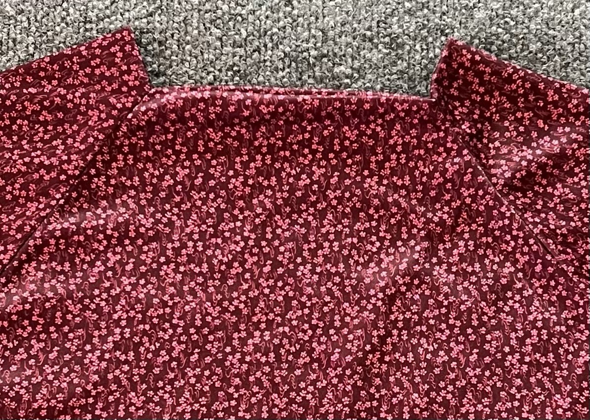 Vintage Handmade Womens Blouse L XL Burgundy Pink Floral Calico Cottagecore