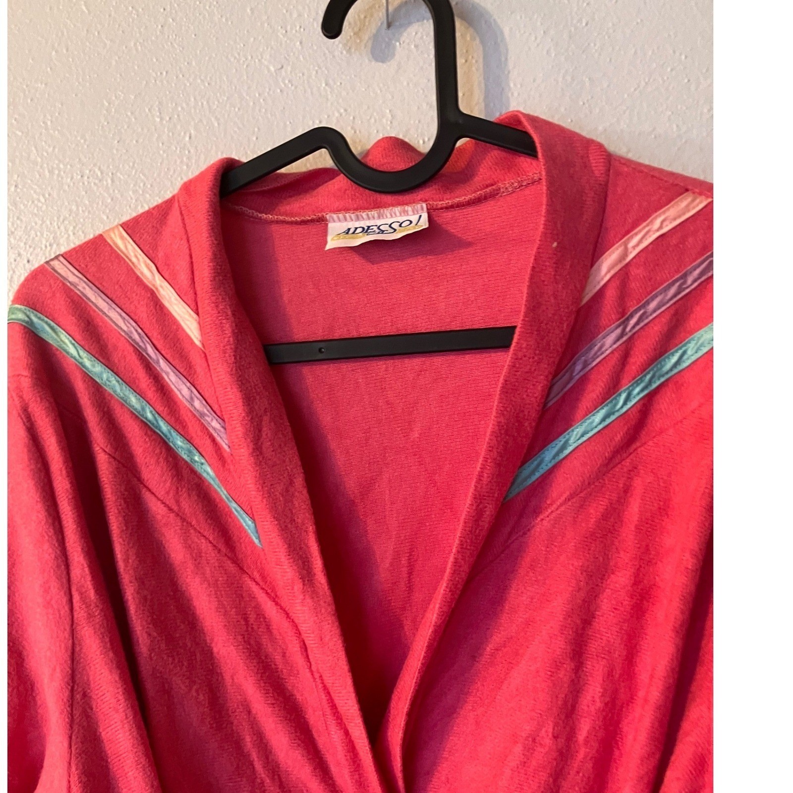 VNTG Adesso! Pink Robe Long Duster Ribbon Trim Belted Hot Pink Stranger Things
