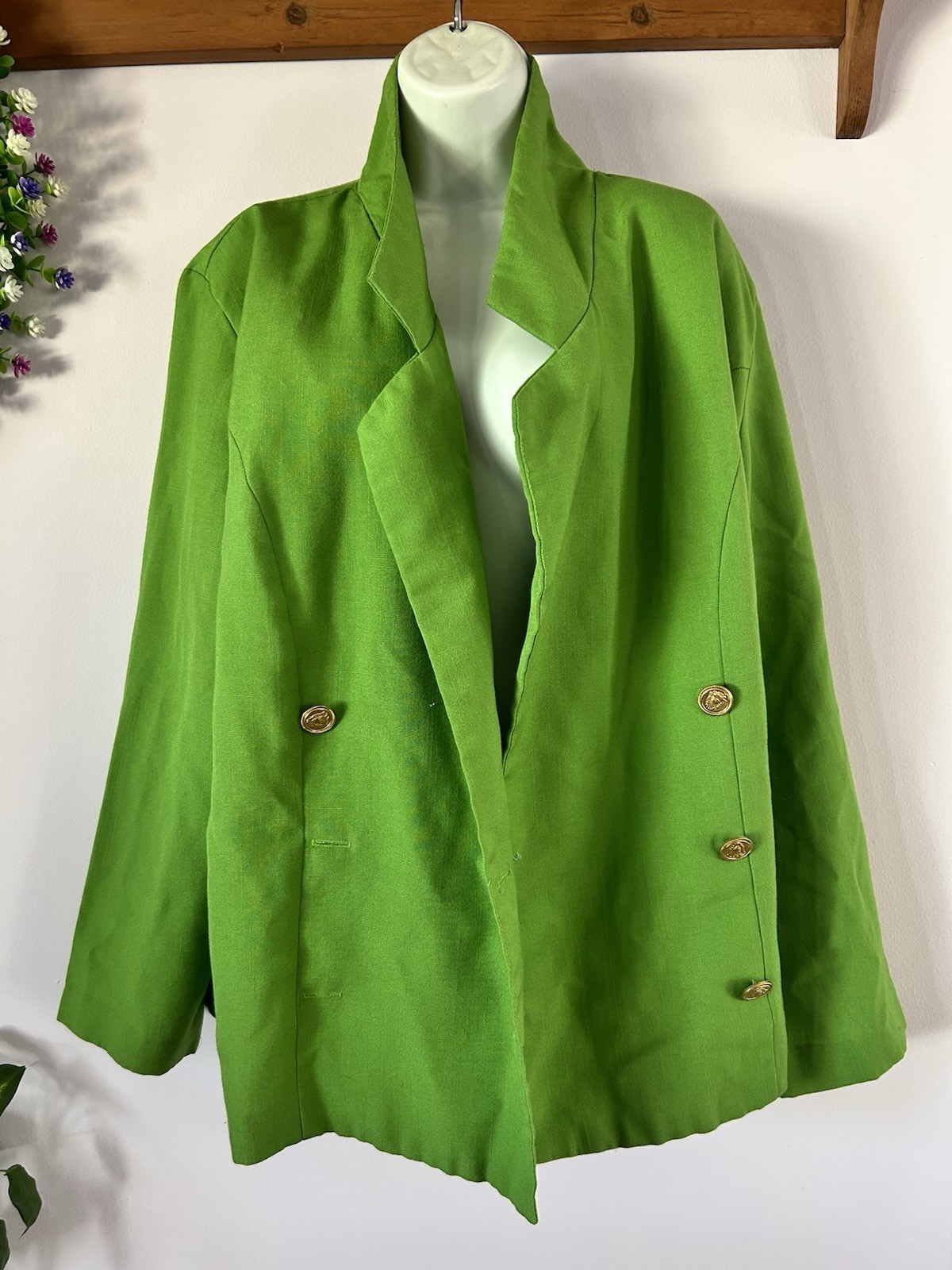 Diana Marco Women’s Vintage Green Blazer 80’s Office Jacket Classic Retro 70’s