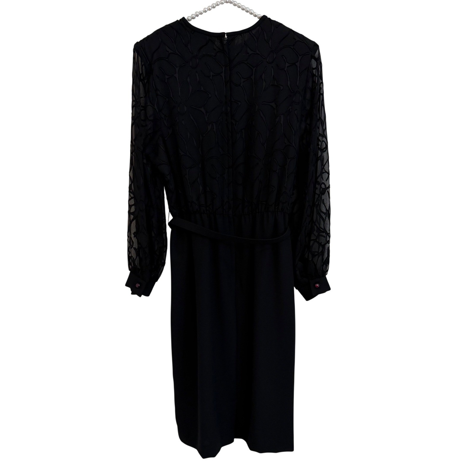 Florentine Petites Soiree Vintage 80’s Black Floral Flocked Belted Dress Sz 12P