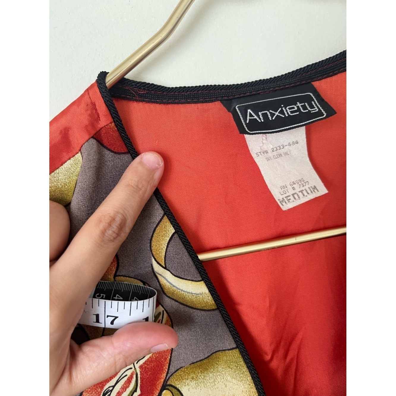 ANXIETY Vintage Abstract retro Pattern Vest with Orange Lining size M