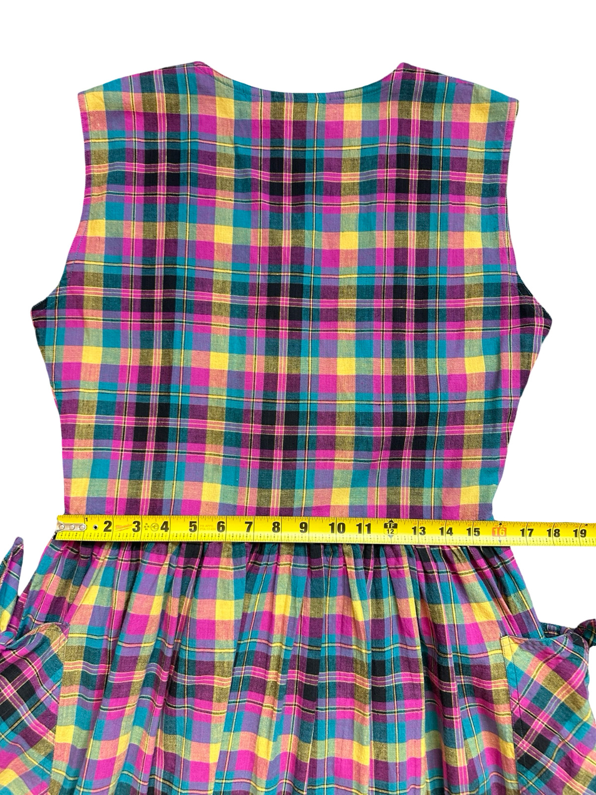 Vintage Multicolor Black Pink Plaid W’s M 100% Cotton Button Front Dress Pockets