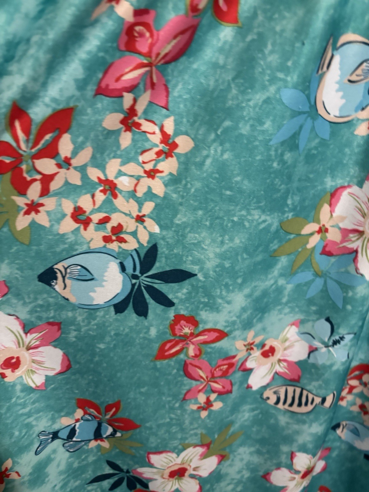 Anthony Richards 2X Hawaiian Dress Muumuu Tropical/Floral Fish Turquoise/Teal