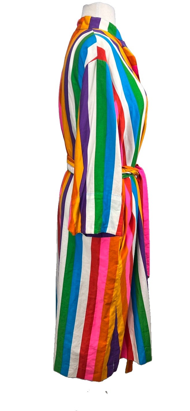 Catherine Ogust Penthouse Gallery 70s Rainbow Cotton Shirt Dress Large Kaftan