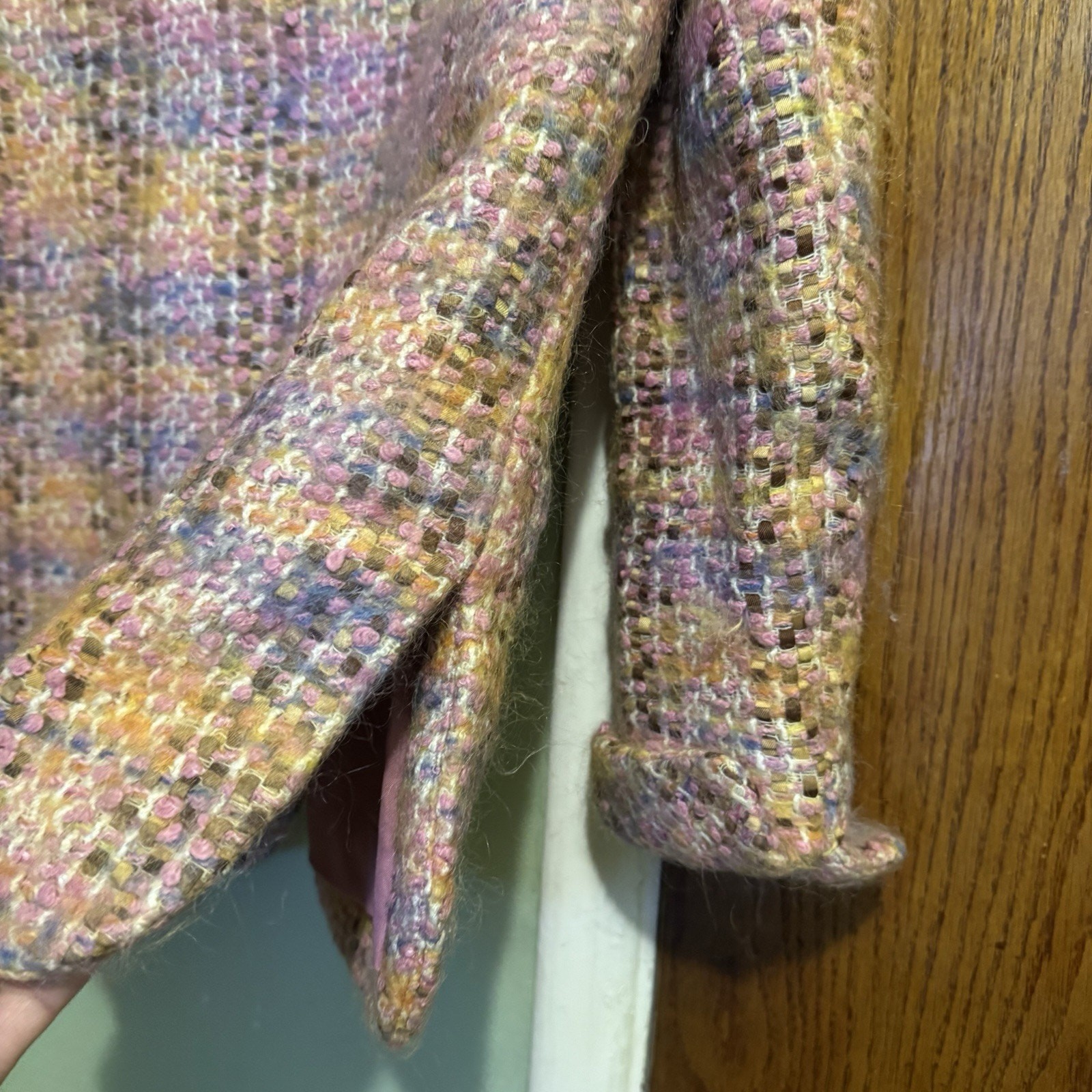Vintage David Hayes Pink Multi Mohair Wool Blazer Barbie Pink Lining Size 4
